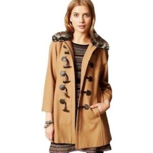 Anthropologie Elevenses Melton Toggle Coat with removable fur trim